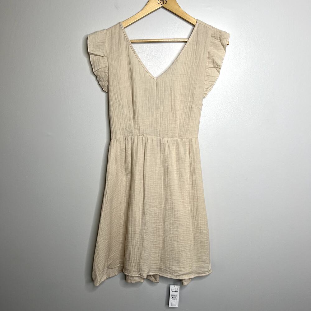 Cupshe Beige A Line Ruffle Tie Mini Dress - Picture 4 of 8